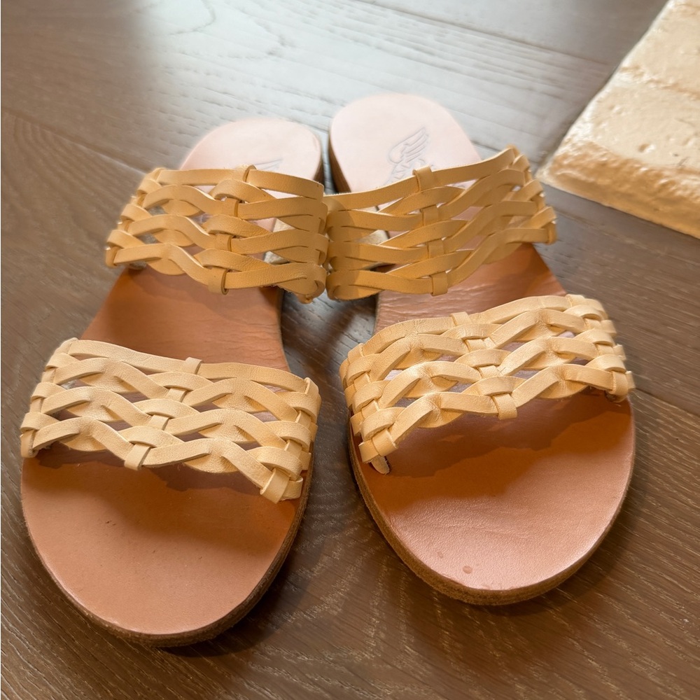 Ancient Greek Sandals Cream Woven Slides
